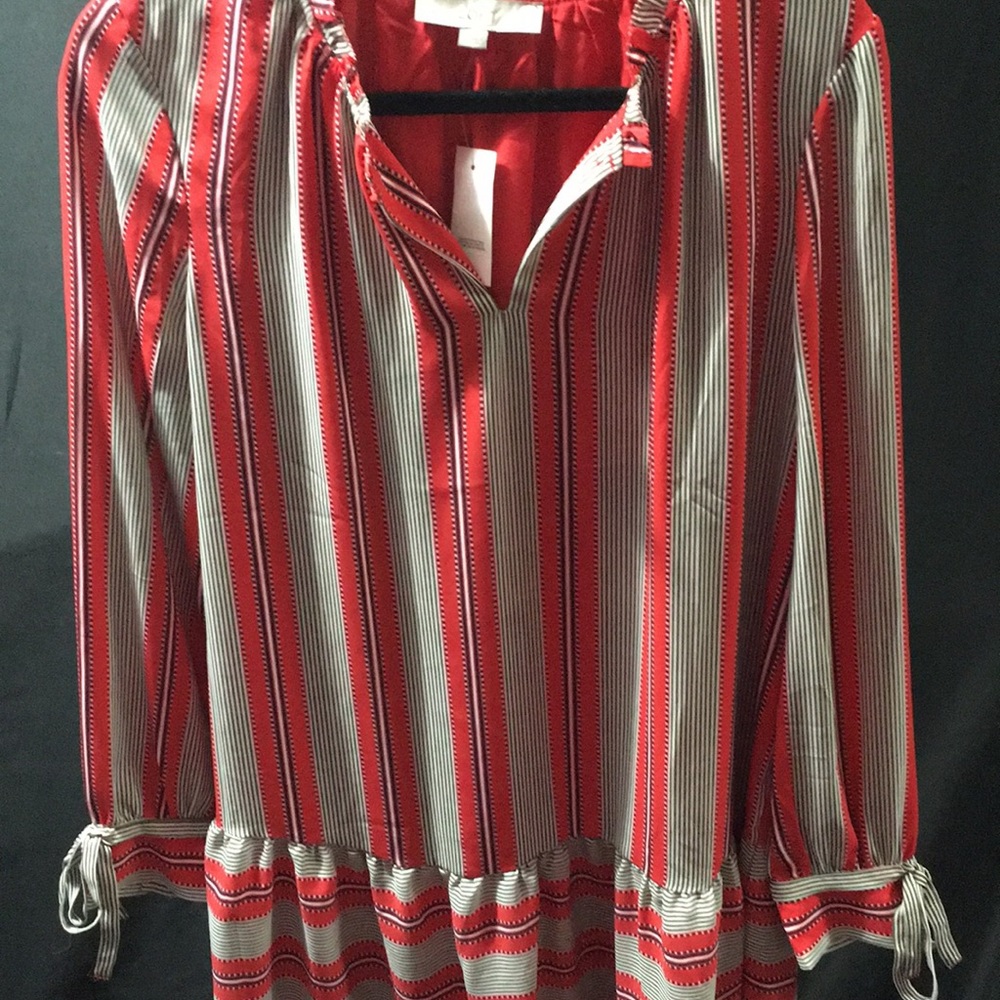 LOFT Red Striped Dress